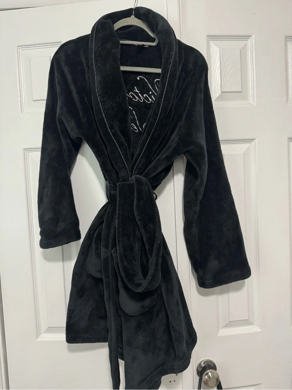 Victoria's Secret Black Plush Shawl-Collar Robe